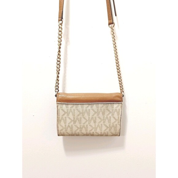 Michael Kors Vanna Mini Crossbody Purse Tan Leather and Vanille Monogram - Picture 2 of 7